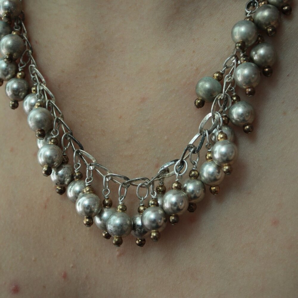 Sterling Silver Beaded Charm Bangle Chunky Statem… - image 3